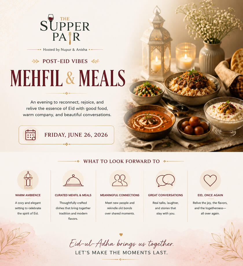 The Supper Pair Good food tastes better when shared. Welcome to The Supper Pair, a supper club hosted by Nupur & Anisha, where thoughtfully curated menus meet meaningful conversations.